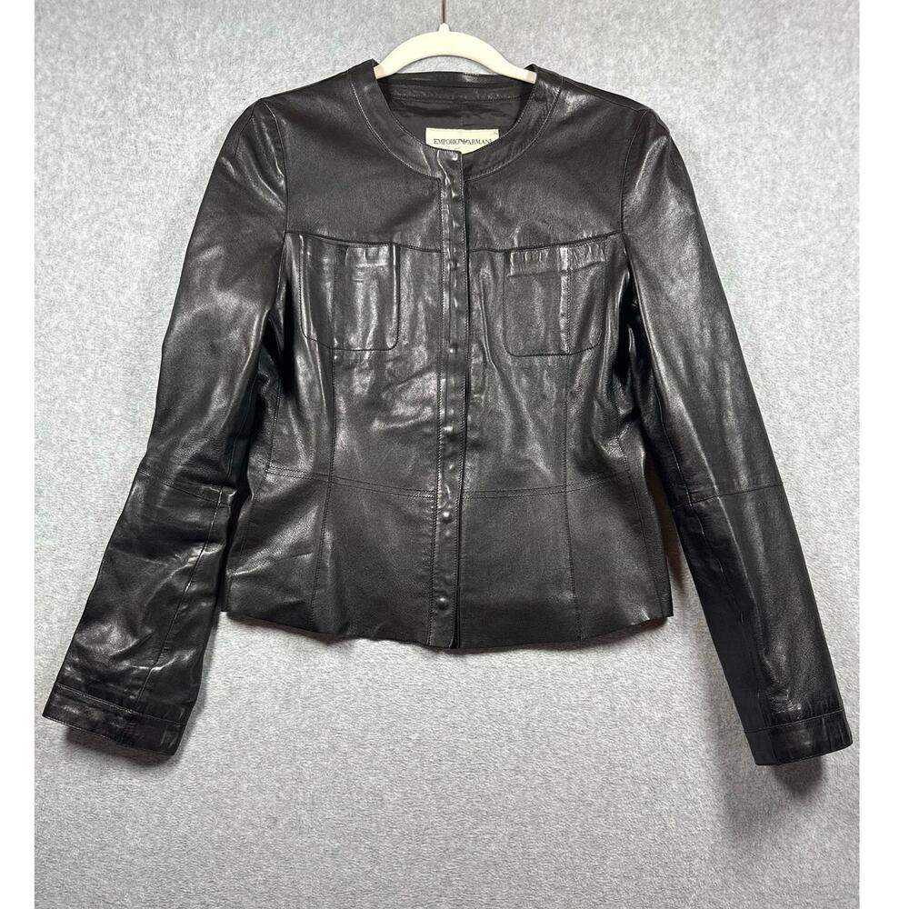VTG Emporio Armani Lamb Leather Collarless Jacket Women's Est. XS/S Black